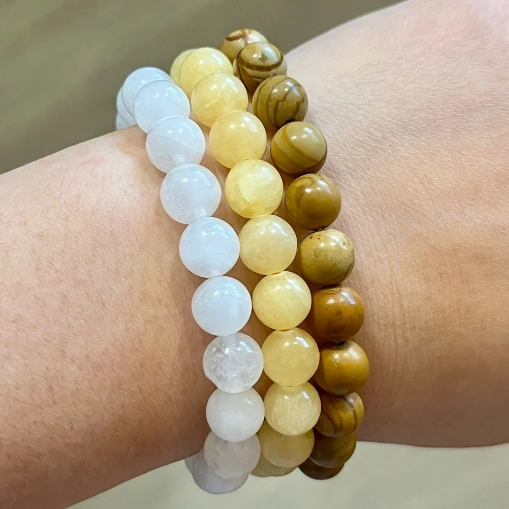 8mm white quartz, yellow‎ aventurine and jasper bracelet set